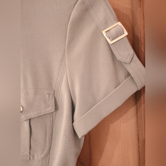 Sandra Darren Military Safari Dress Green Size 6 Snap Front Belted - Picture 4 of 14
